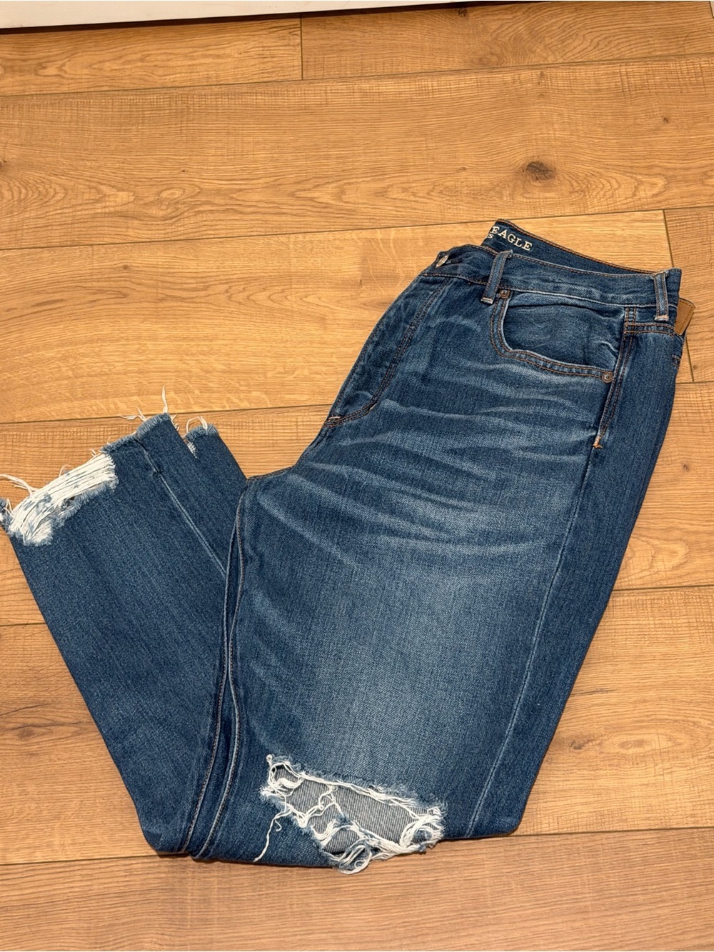 Size 12 Short -American Eagle Outfitters Dark Blue Distressed Slim Straight Jean